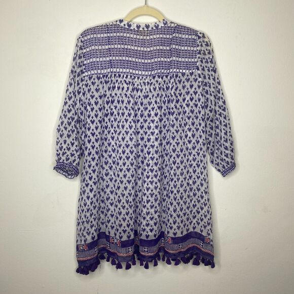 Roberta Roller Rabbit White Purple Sheer Serafina Pom Pom Tunic Top Tie Tassels - Picture 10 of 12